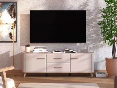 Dariqon Cashmere and Oak Effect 60-inch TV Unit with Storage for Modern Living Spaces - UK Luxury Furniture